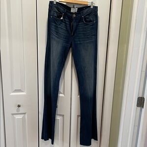 Extra Long Raw Hem Flare Denim